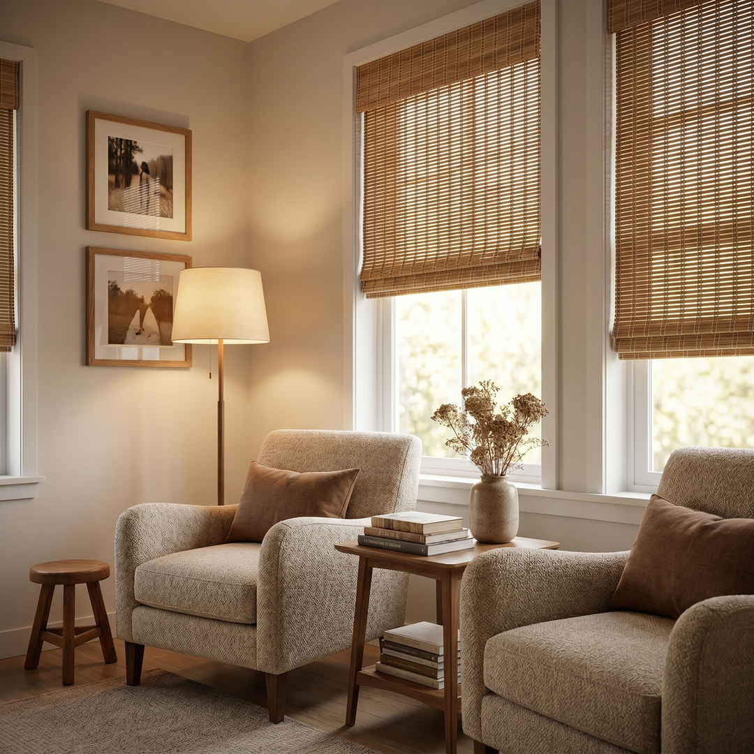 No Drill Cordless Bamboo Roman Shades