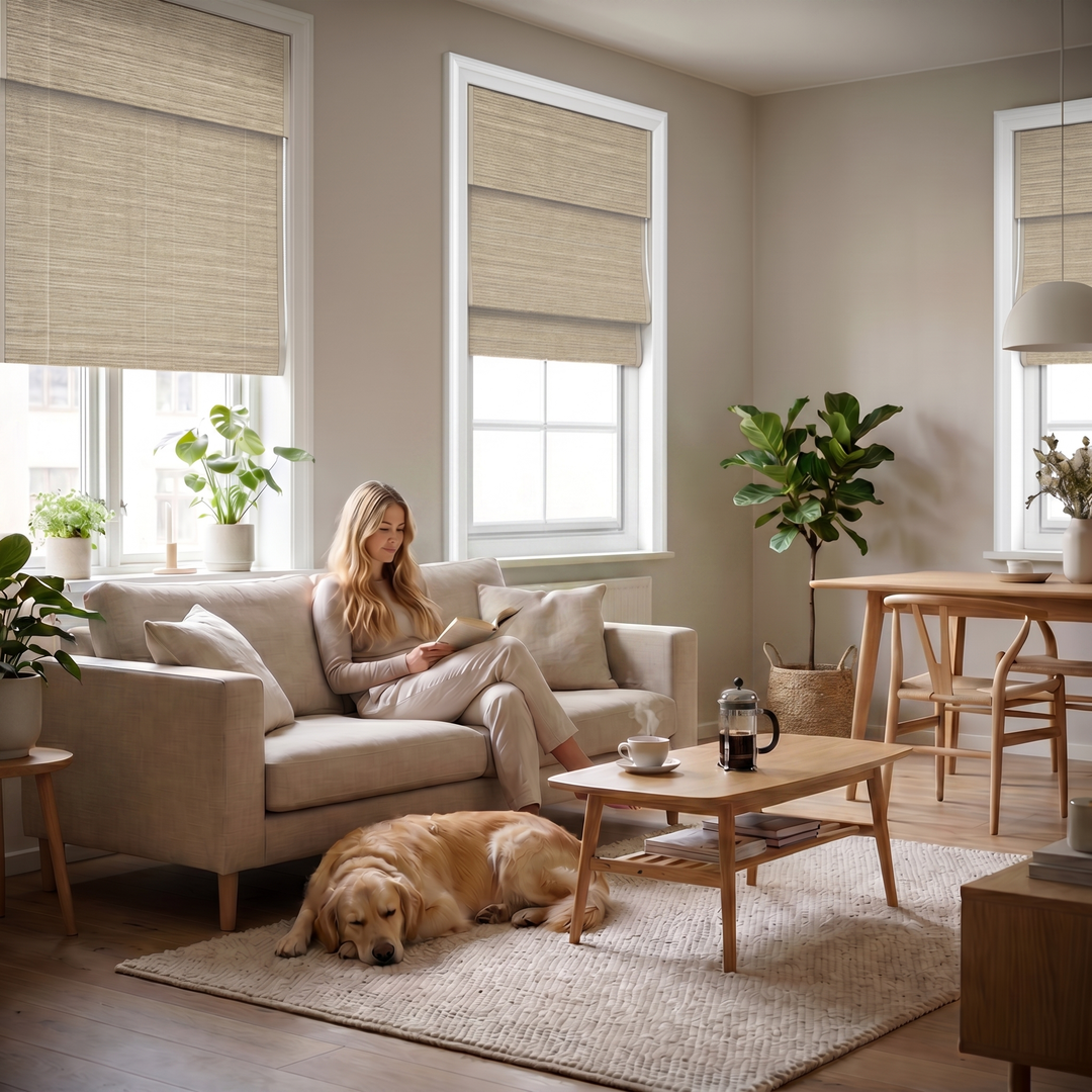 Natural Linen Texture Bamboo Roman Shades