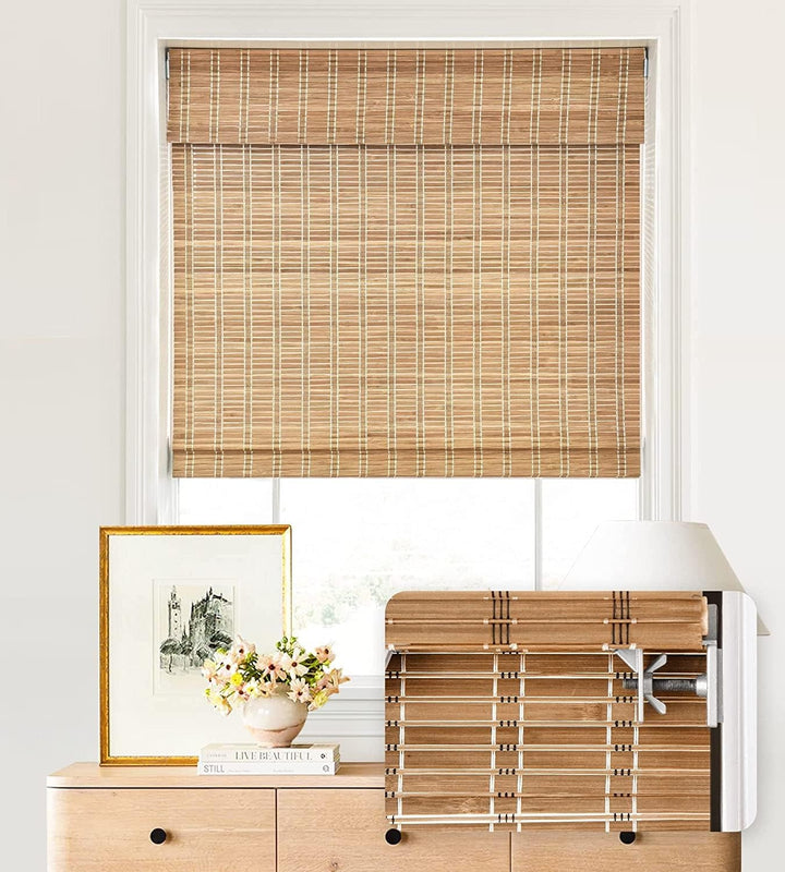 No Drill Cordless Bamboo Roman Shades