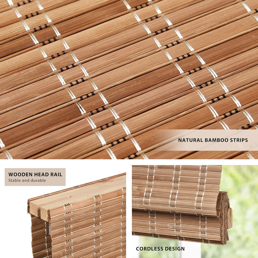 No Drill Cordless Bamboo Roman Shades