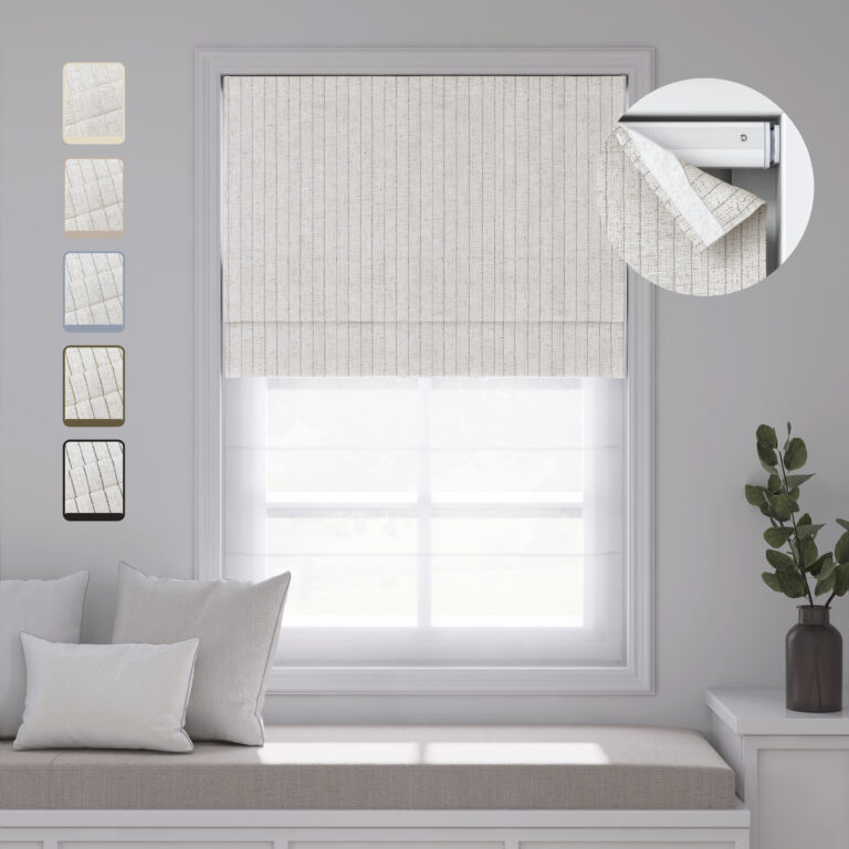 No Drill Cordless Stripe Roman Shades | Day Night