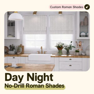 No Drill Cordless Stripe Roman Shades | Day Night