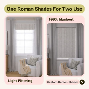 No Drill Cordless Stripe Roman Shades | Day Night